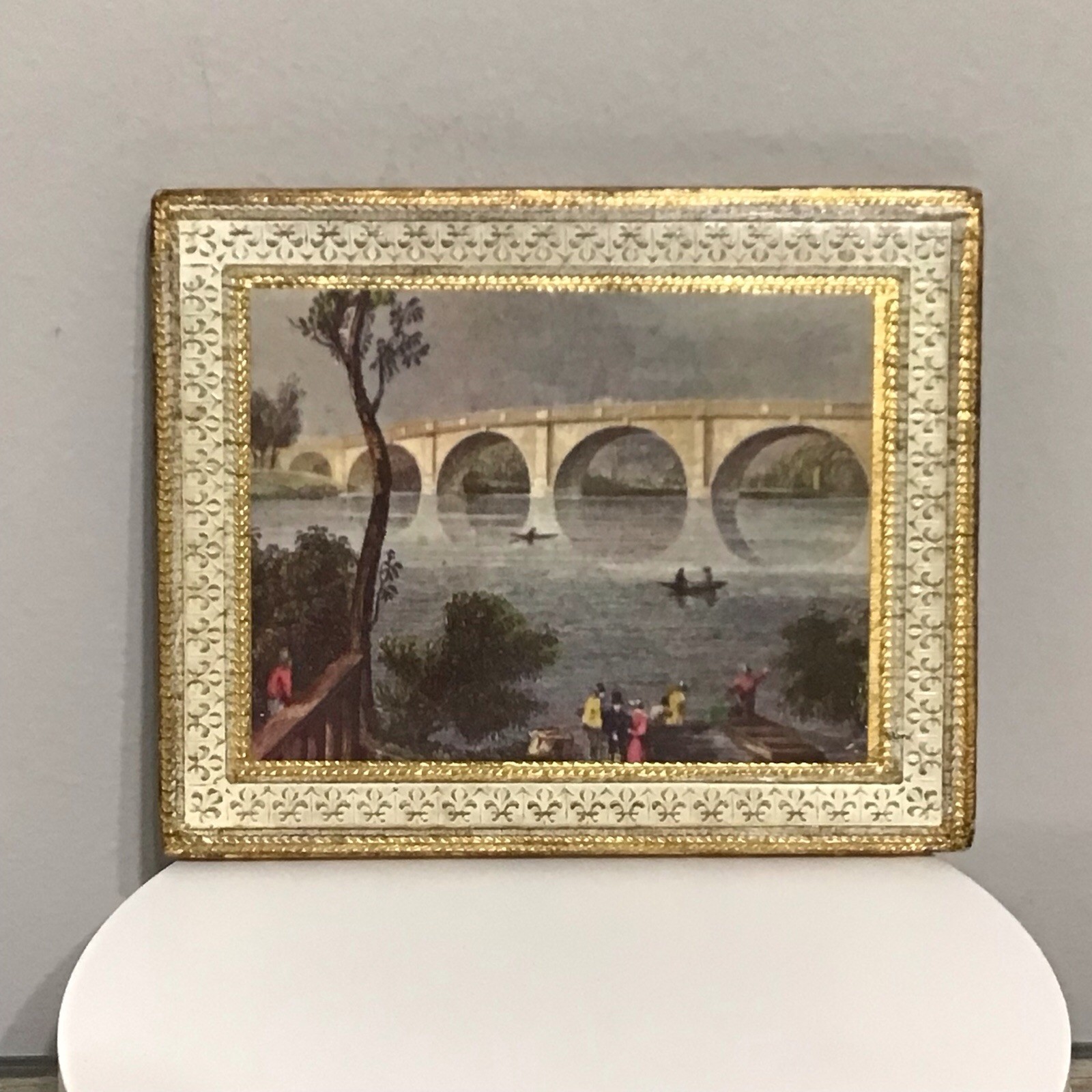 Vintage Italian Florentine Gilt Small Wooden Plaque Bridge 5x4