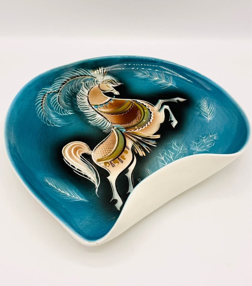 Vintage MCM Signed Sascha Brastoff Star Steed Biomorphic Ceramic Bowl - 11 in.
