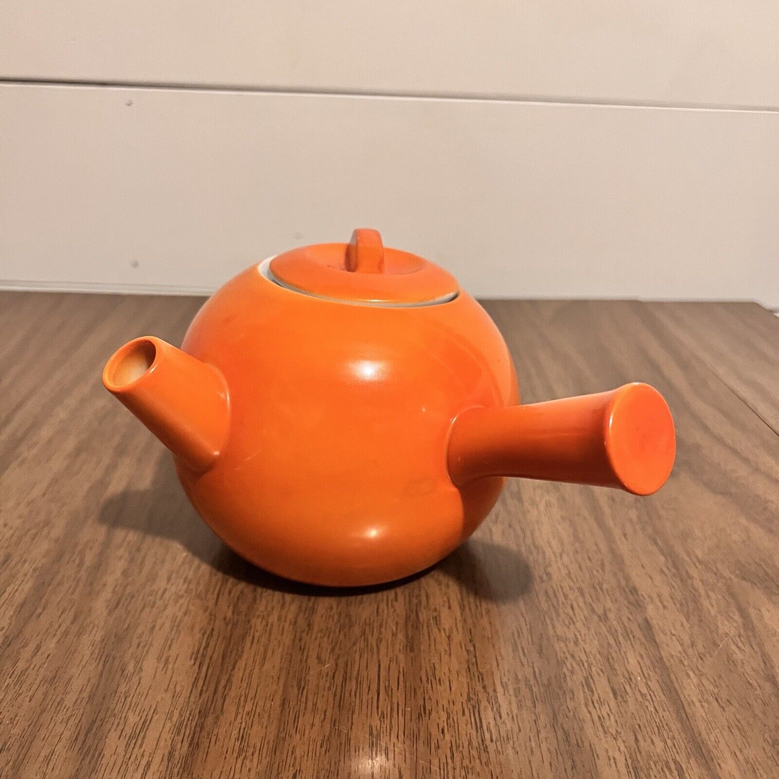 Kyusu Japanese Porcelain Tea Pot Orange Small Side-Handled Teapot with Lid