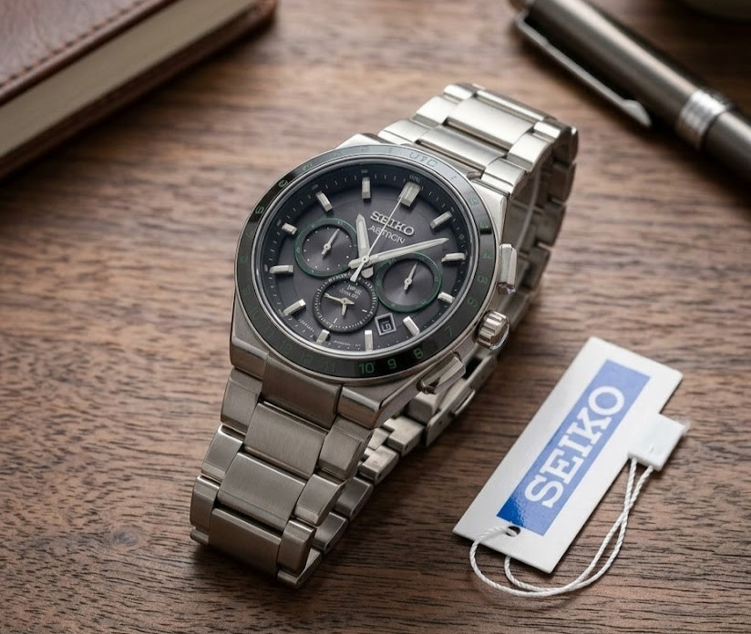 Seiko Astron Silver Black Dial Chronograph Watch for Men Seiko Astron