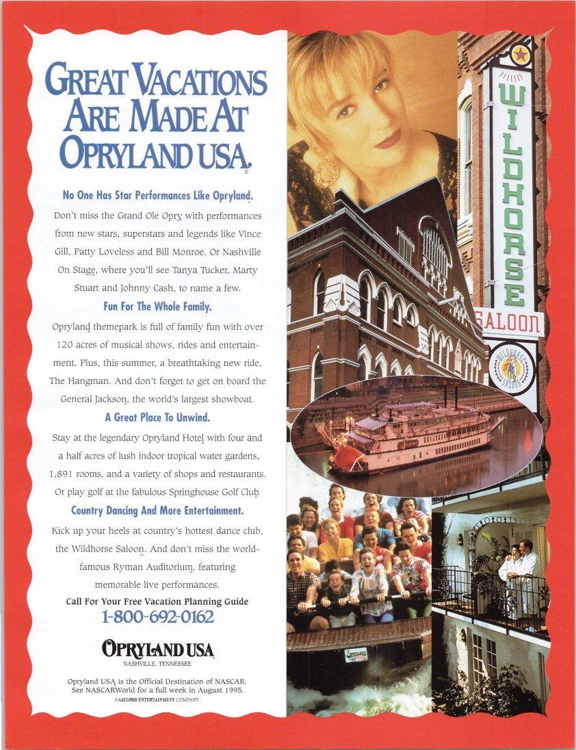 Opryland USA 1995 Original Print Ad Nashville Wildhorse Saloon Vacation Opryland USA 1995 Original Print Ad Nashville Wildhorse Saloon Vacation