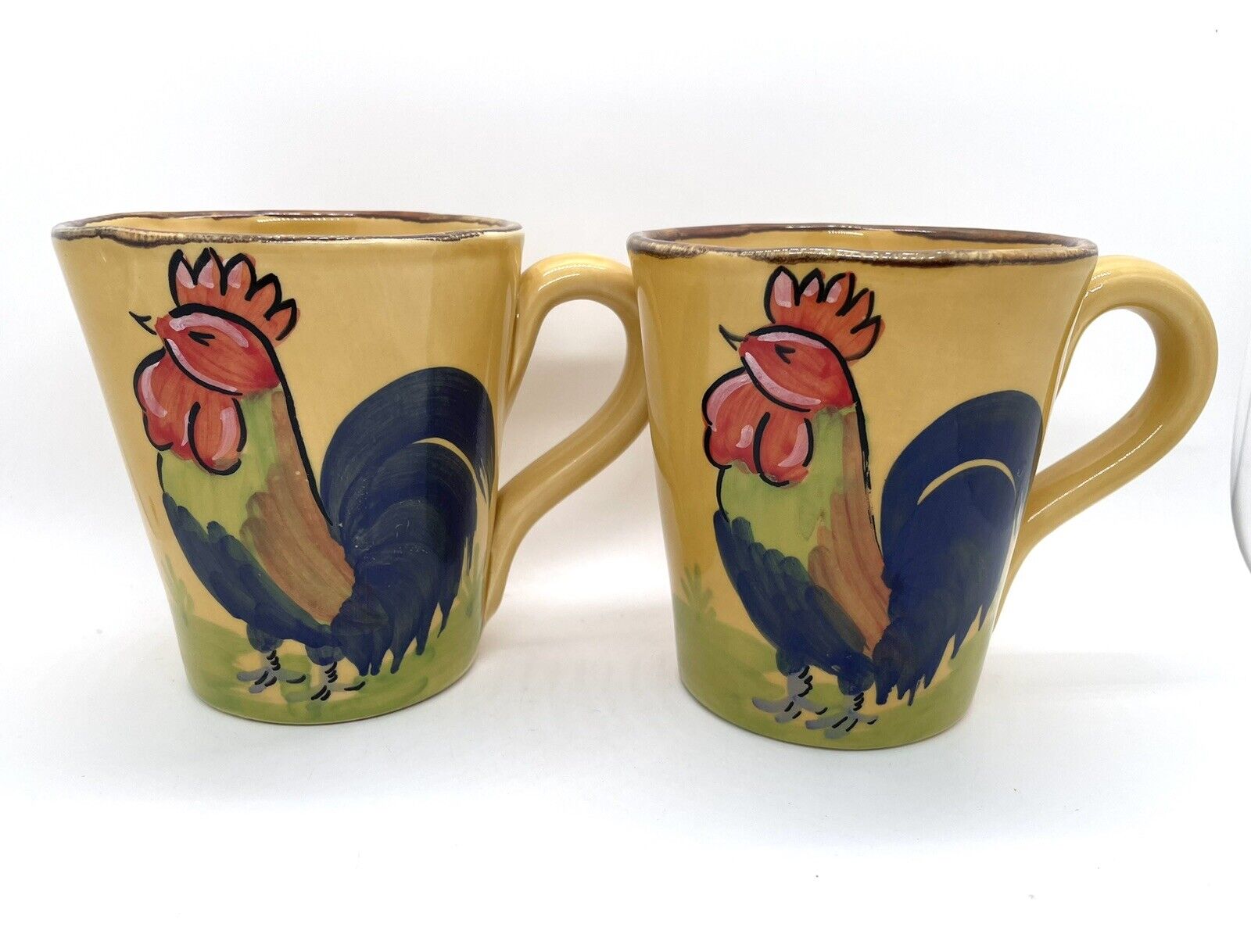Vintage CERAMISIA ITALY Rooster Handpainted Coffee Mugs Set Of 2 