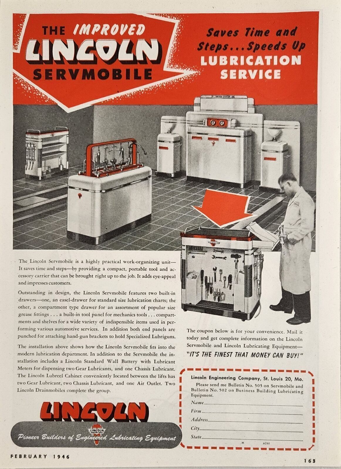 1946 Print Ad Lincoln Servmobile Lubrication Service for Autos St Louis,Missouri 1946 Print Ad Lincoln Servmobile Lubrication Service for Autos St Louis,Missouri