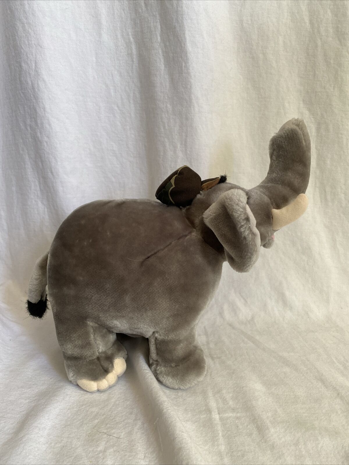 Vintage Disney Operation Dumbo Drop Elephant Plush with Camo Hat Stuffed Animal