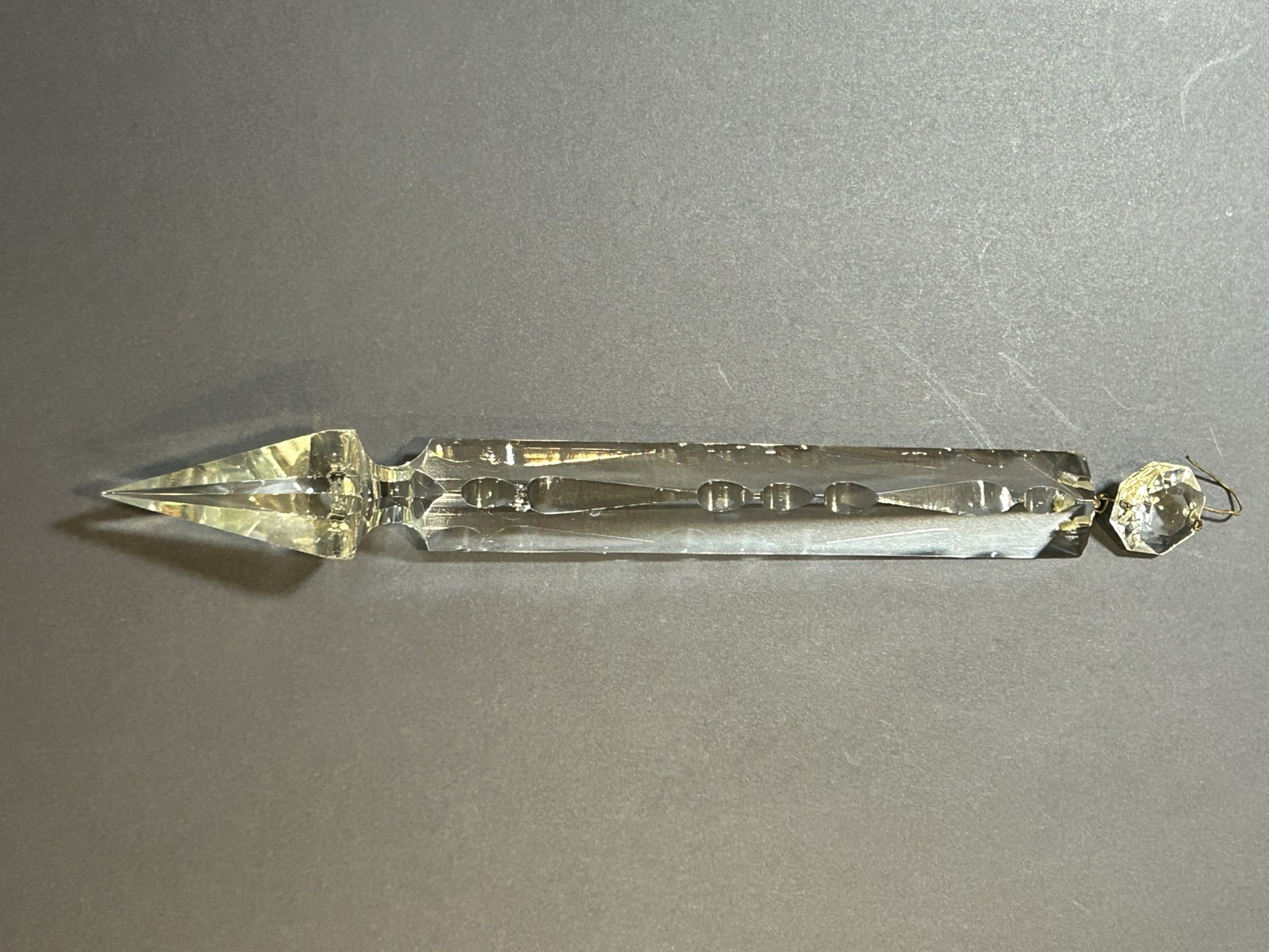 Antique 8” Spear Point Faceted Crystal Prism & Attached Faceted Crystal 9 Antique 8” Spear Point Faceted Crystal Prism & Attached Faceted Crystal 9