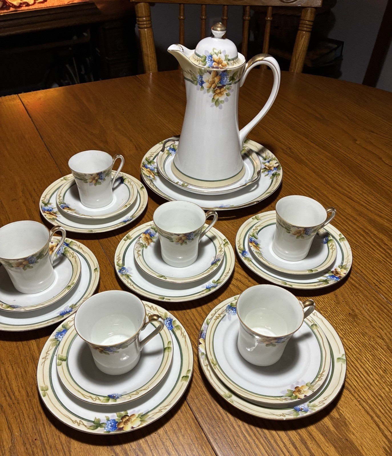 NORITAKE NIPPON CHOCOLATE POT SET  22pc Six Cups, Saucers, Plates Serving & Pot