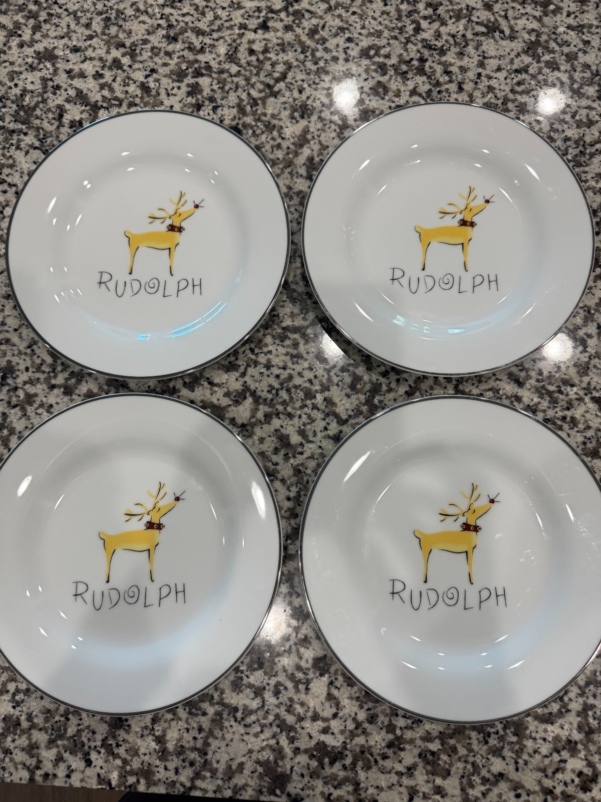 Pottery Barn Rudolph the red nose Reindeer Holiday Plates - Qty 4 8