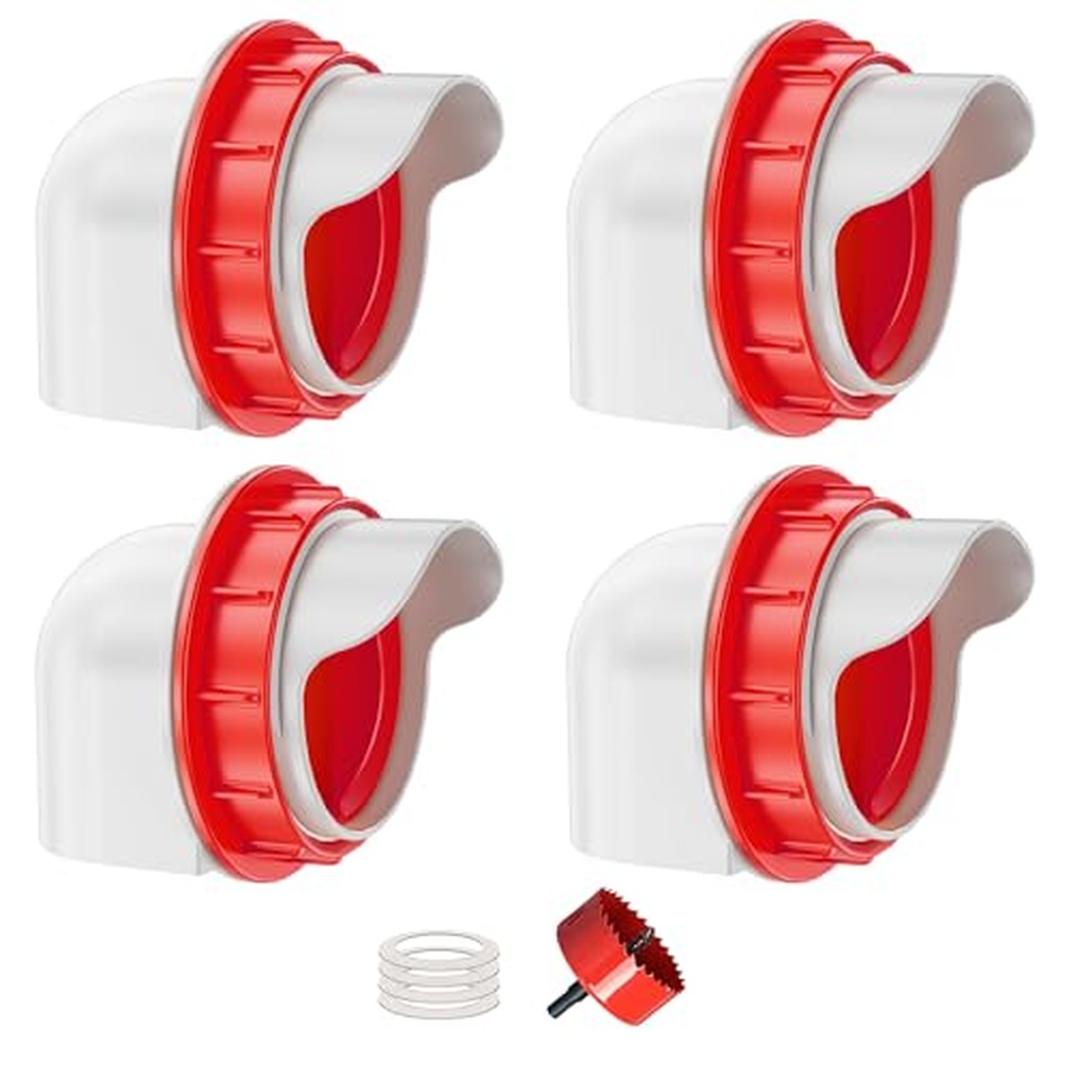 Chicken Feeders No Waste, DIY Automatic Poultry Feeder - 3.74in 4 Ports Red