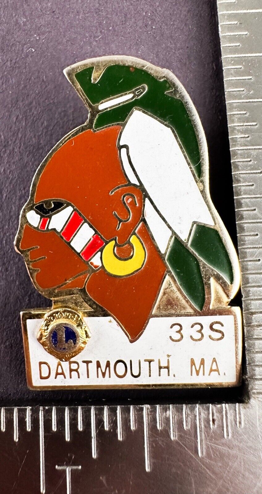Vintage Lions Club International Pin Native American Chief Dartmouth Ma 33S