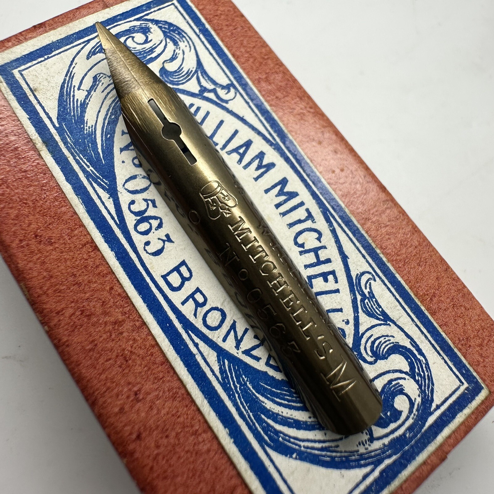 ANTIQUE William Mitchell's 0563 M Dip Pen Nib - RARE Bronze Double Grind 1800s 