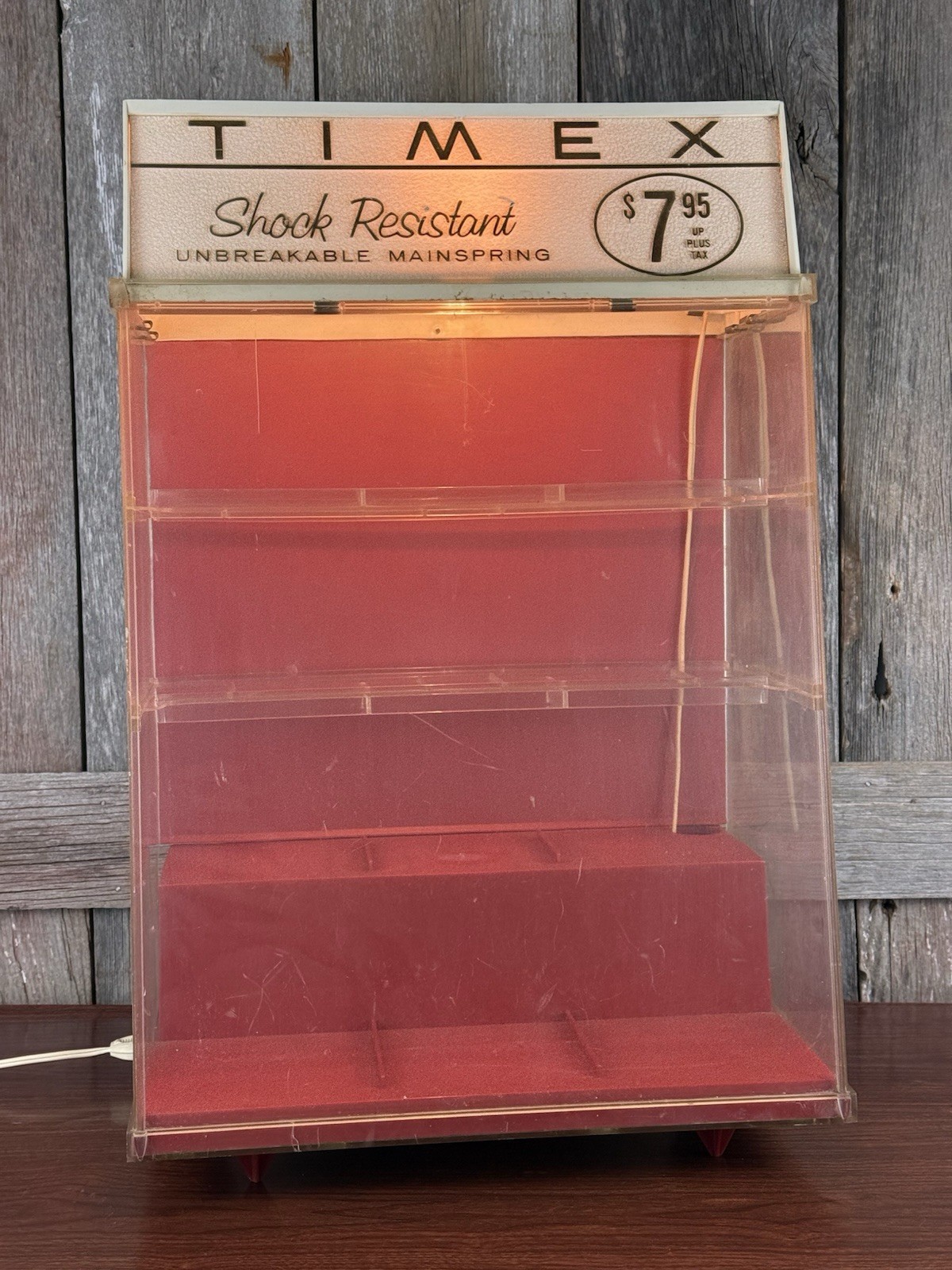 Early 1960s TIMEX Watch Lighted Advertising Two Shelf Store Display Case Vintage
