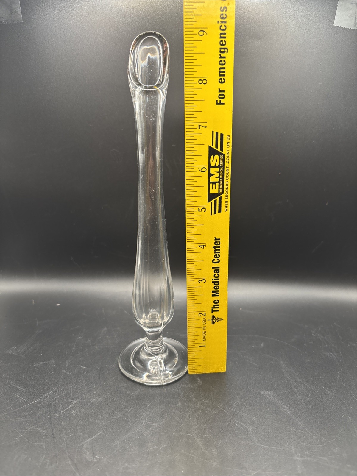 Vtg MCM Swung Bud Vase Pannel Stem  9”Inch Footed