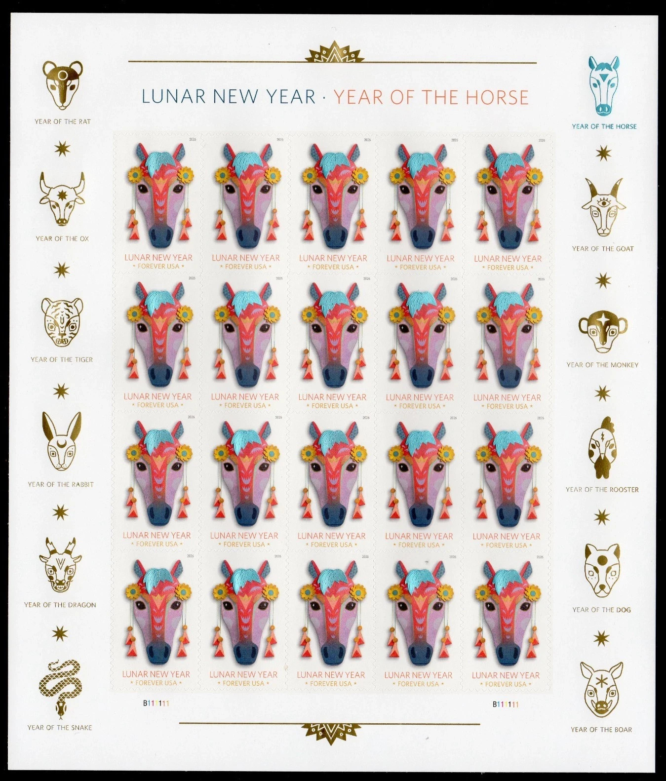 USPS Lunar (Chinese) New Year Horse Sheet of 60 Forever Stamps - MNH 2026 (6054)