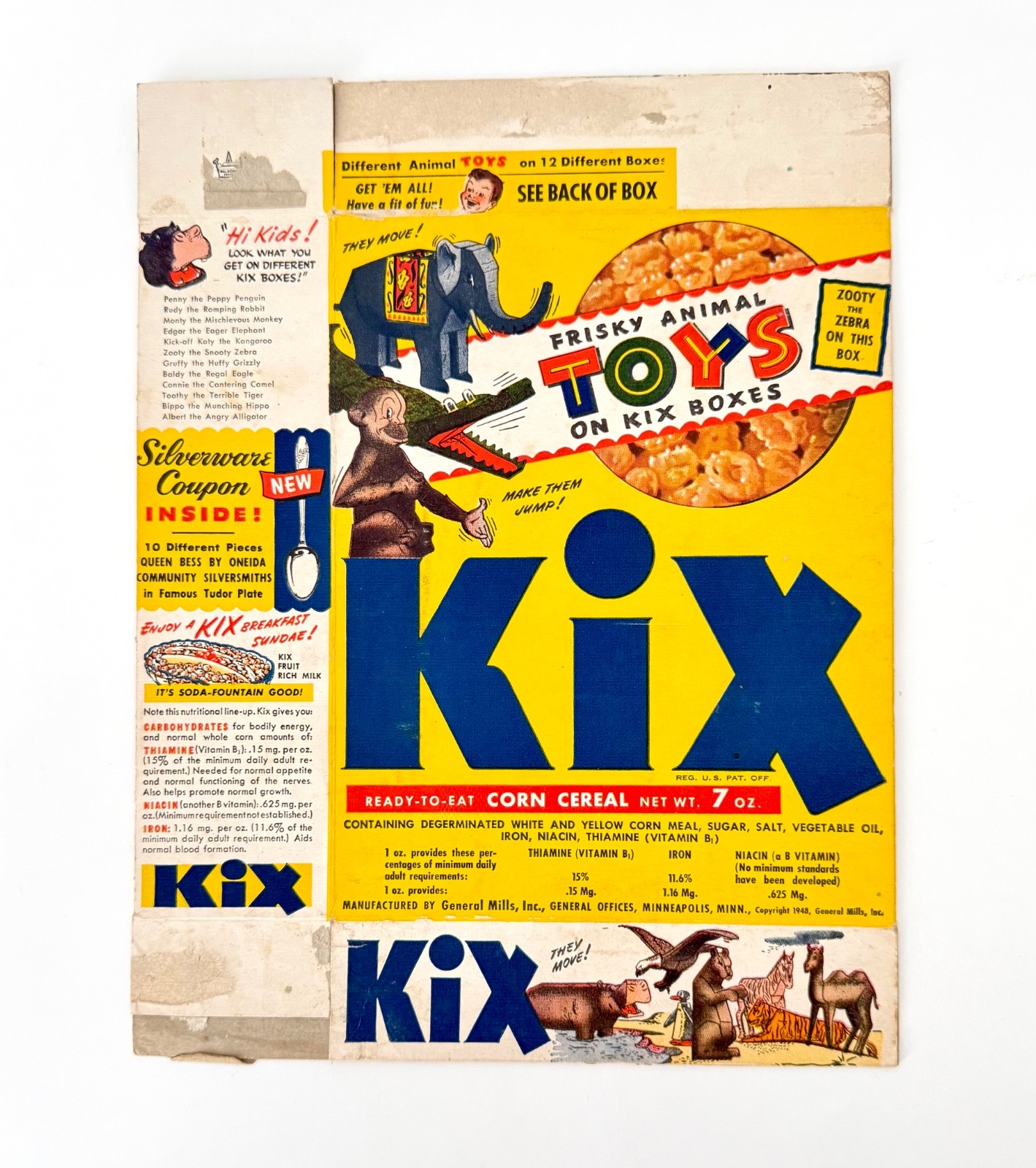 Vintage 1948 General Mills Kix Cereal Box Zooty Zebra Frisky Animal Toy