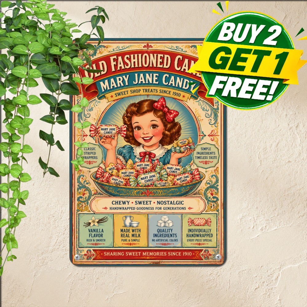 Vintage Penny Candy Shop Sign Sweet Nostalgia Grocery Metal Tin Plaque Decor