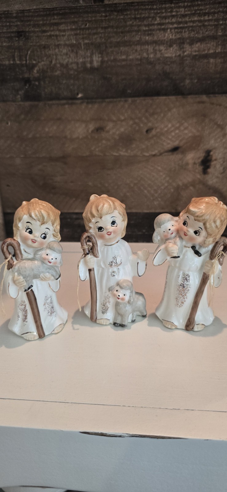 Vintage Josef Originals Christmas Shepherd Boys with Sheep Set 3 Figurines Japan