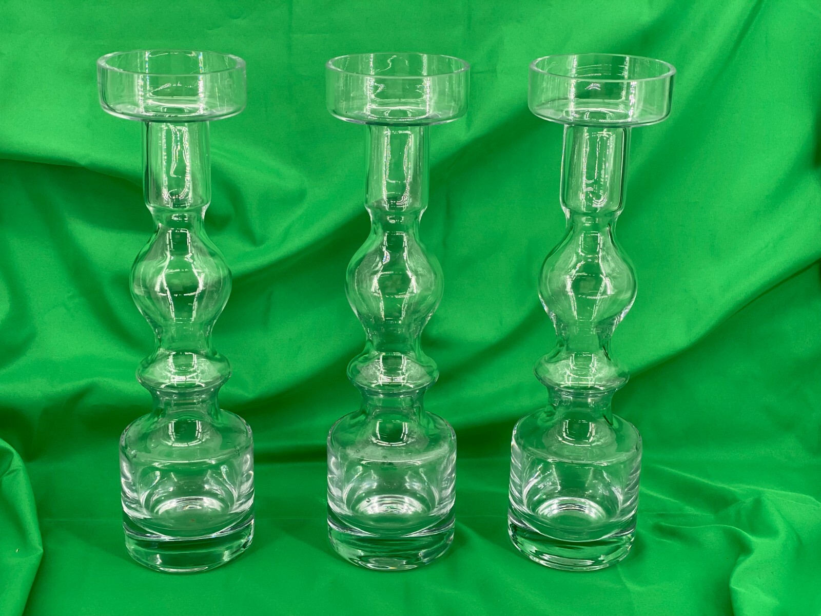 Lot of 3 1970s Riihimaen Lasi Pompadour Candlestick Vases by Nanny Size: 11
