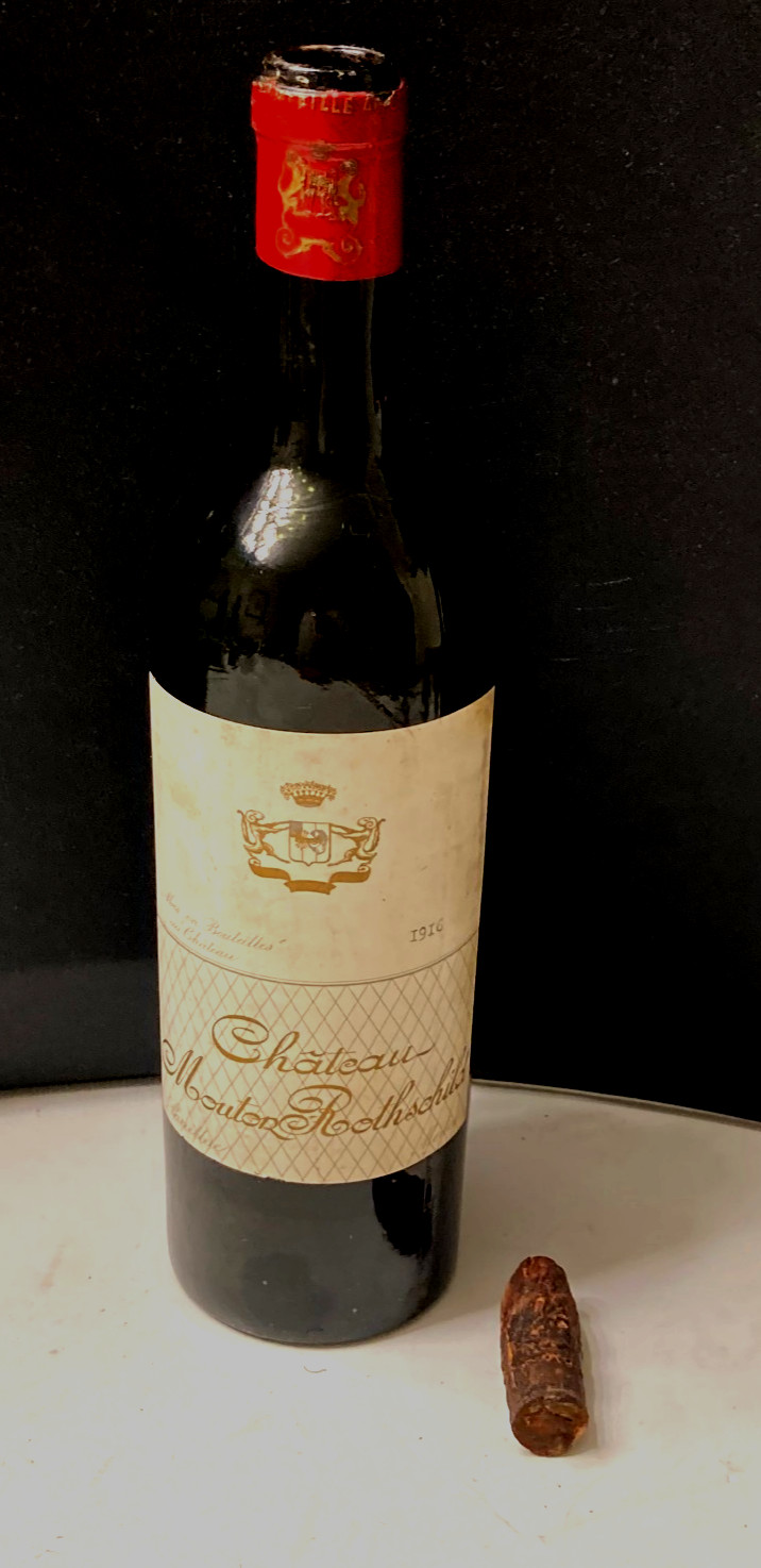 $2,539  Rare 1916 Chateau Mouton Rothschild with original foil and cork EMPTY