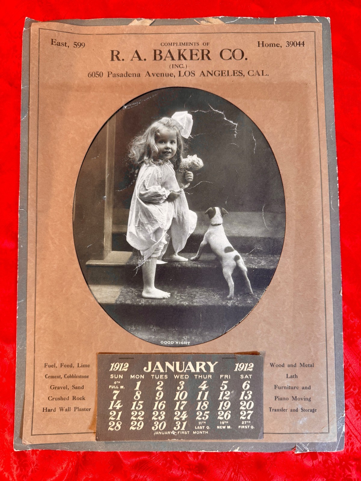 Antique 1912 WALL CALENDAR Antique 1912 WALL CALENDAR