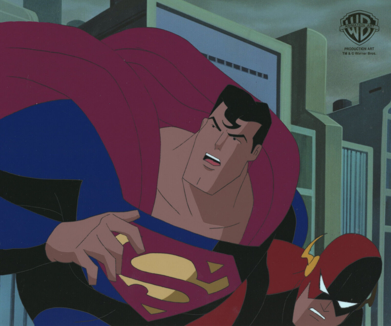 Superman Animated Series-Original Production Cel- Superman+Flash-Speed Demons