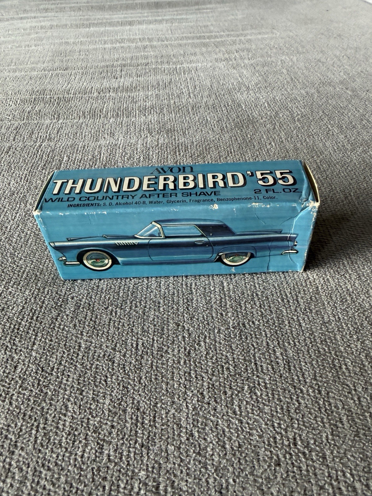 Vintage Avon Thunderbird 55 Car After Shave Blue Glass Full Bottle With Box
