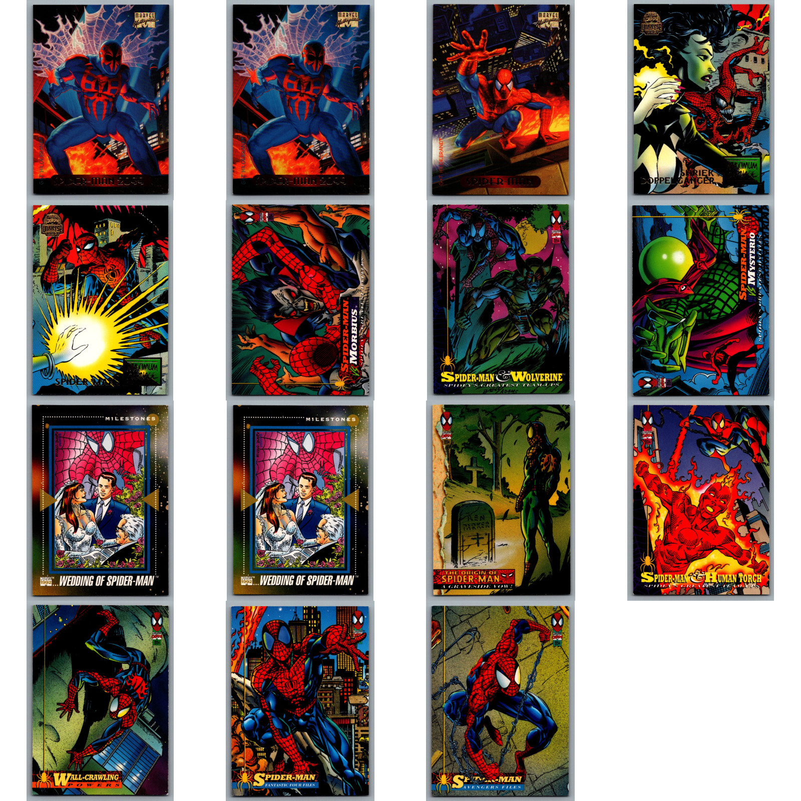 1992-1994 Marvel Spider-Man Trading Card 15 Card Lot Fleer Masterpieces Universe