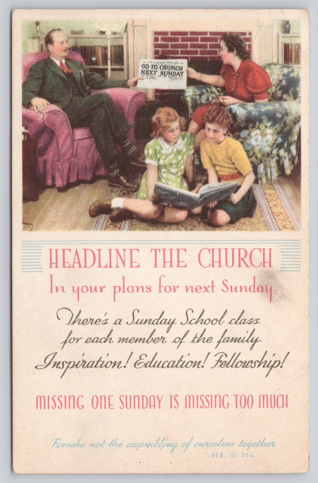 1943 Detroit Michigan Church Sunday School Family Vintage Postcard