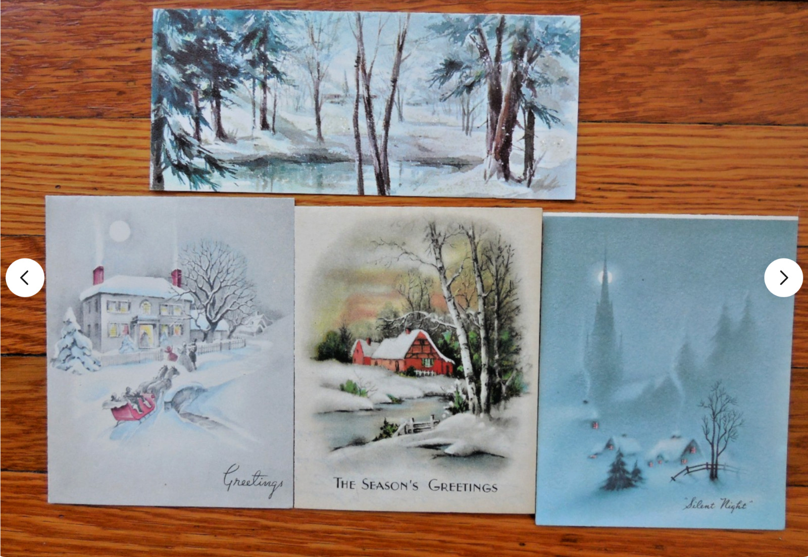 Four Beautiful Vintage Christmas Landscape, Spires, Horse Drawn Sleigh