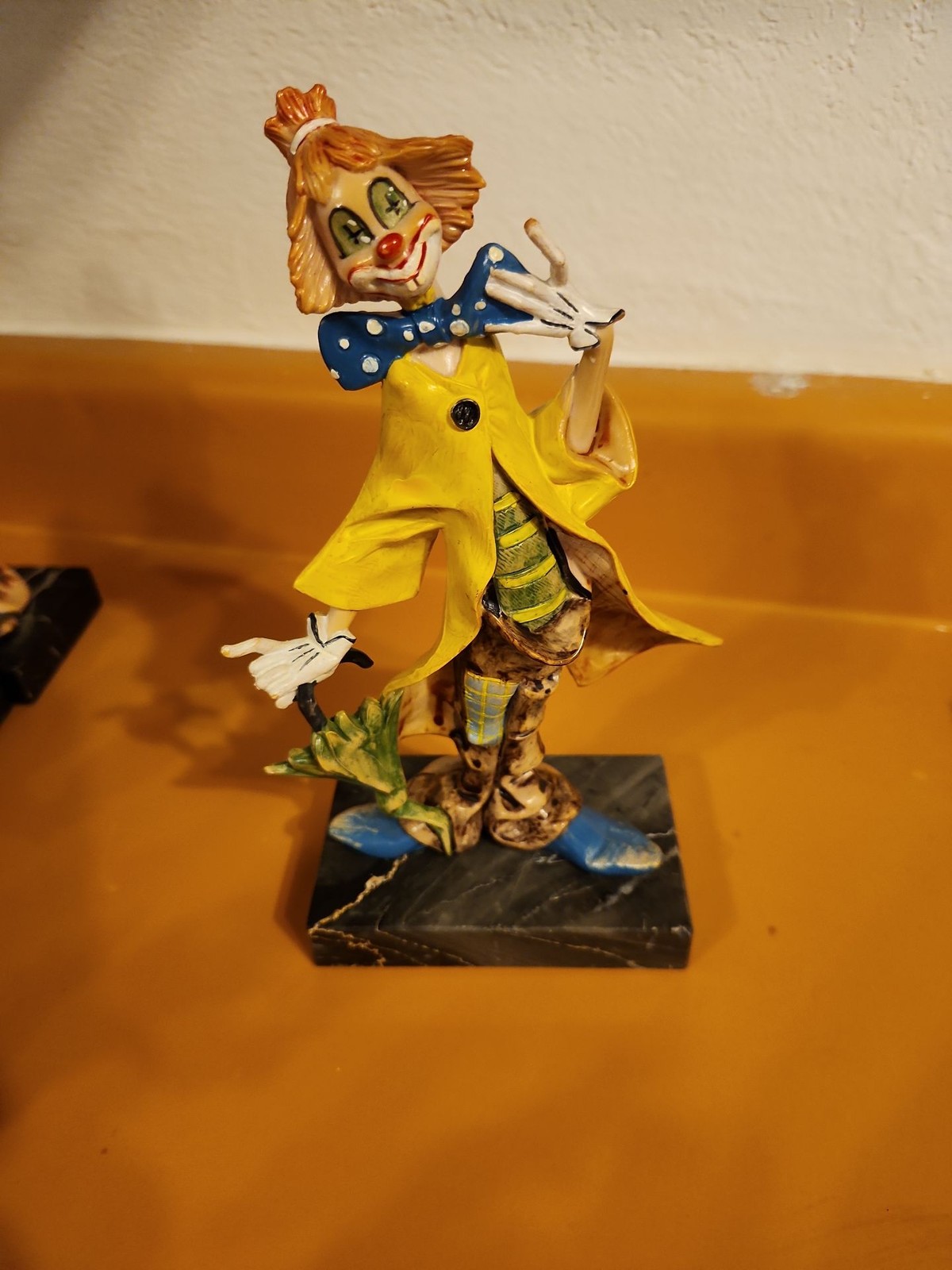 Vintage Depose Italy Resin Clown Figurine on Marble Base