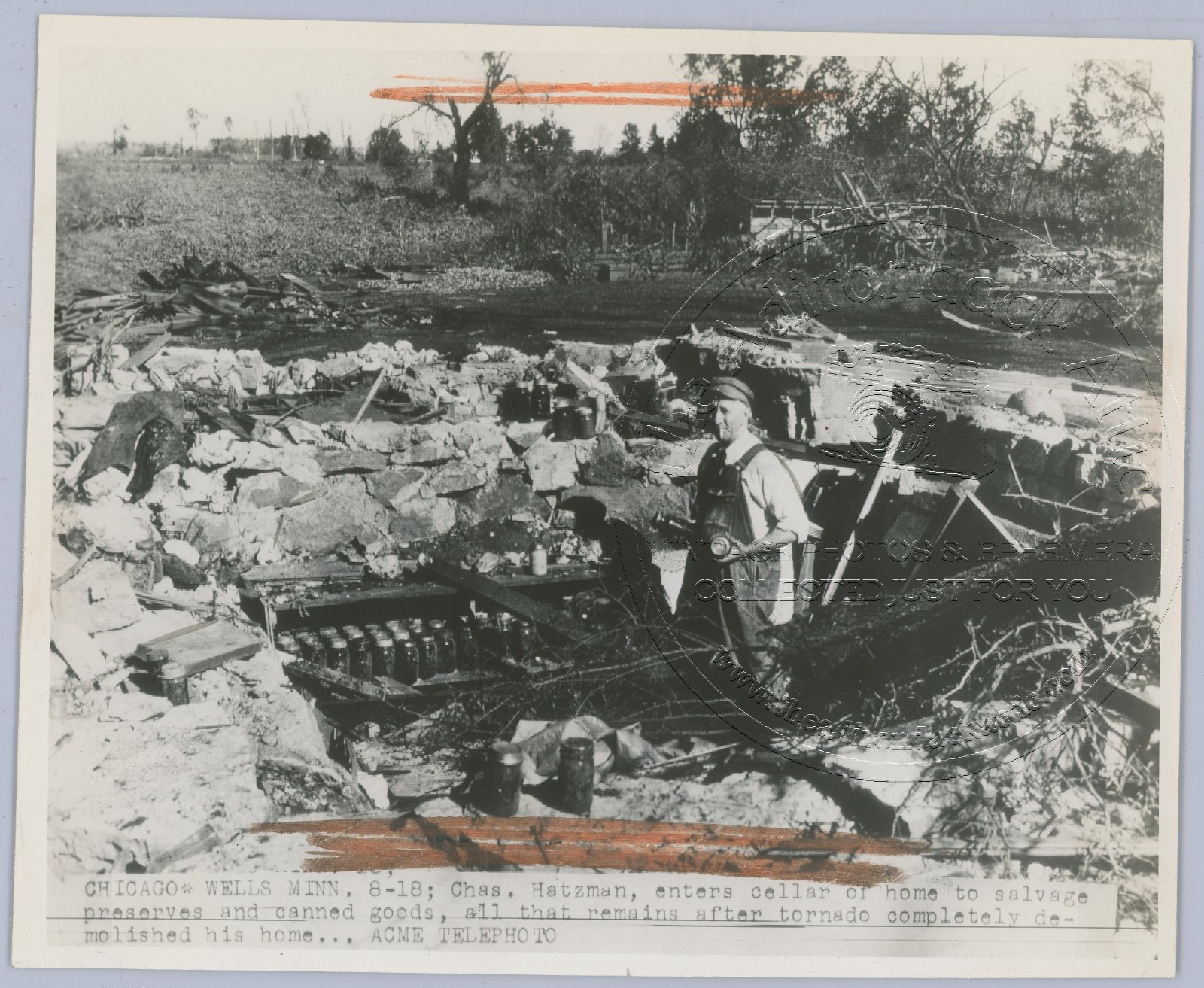 Wells, Minnesota Tornado Destruction - 1946 Original Press Photo
