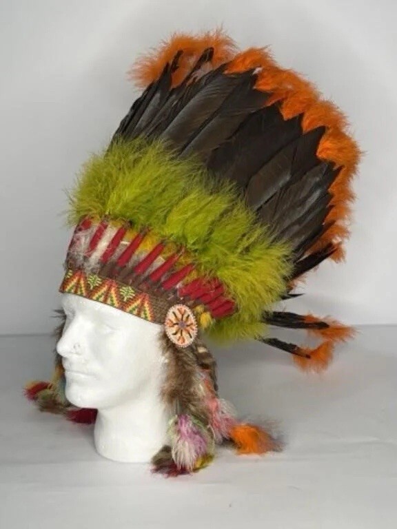 Native American Inspired Feather Headdress Beadwork Art Collectible