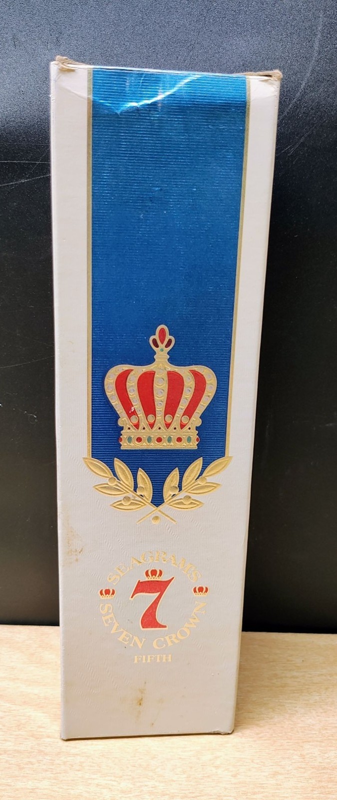 Seagrams Seven Crown Fifth Whiskey Box Gold Crown Design Blue & White Vintage Di
