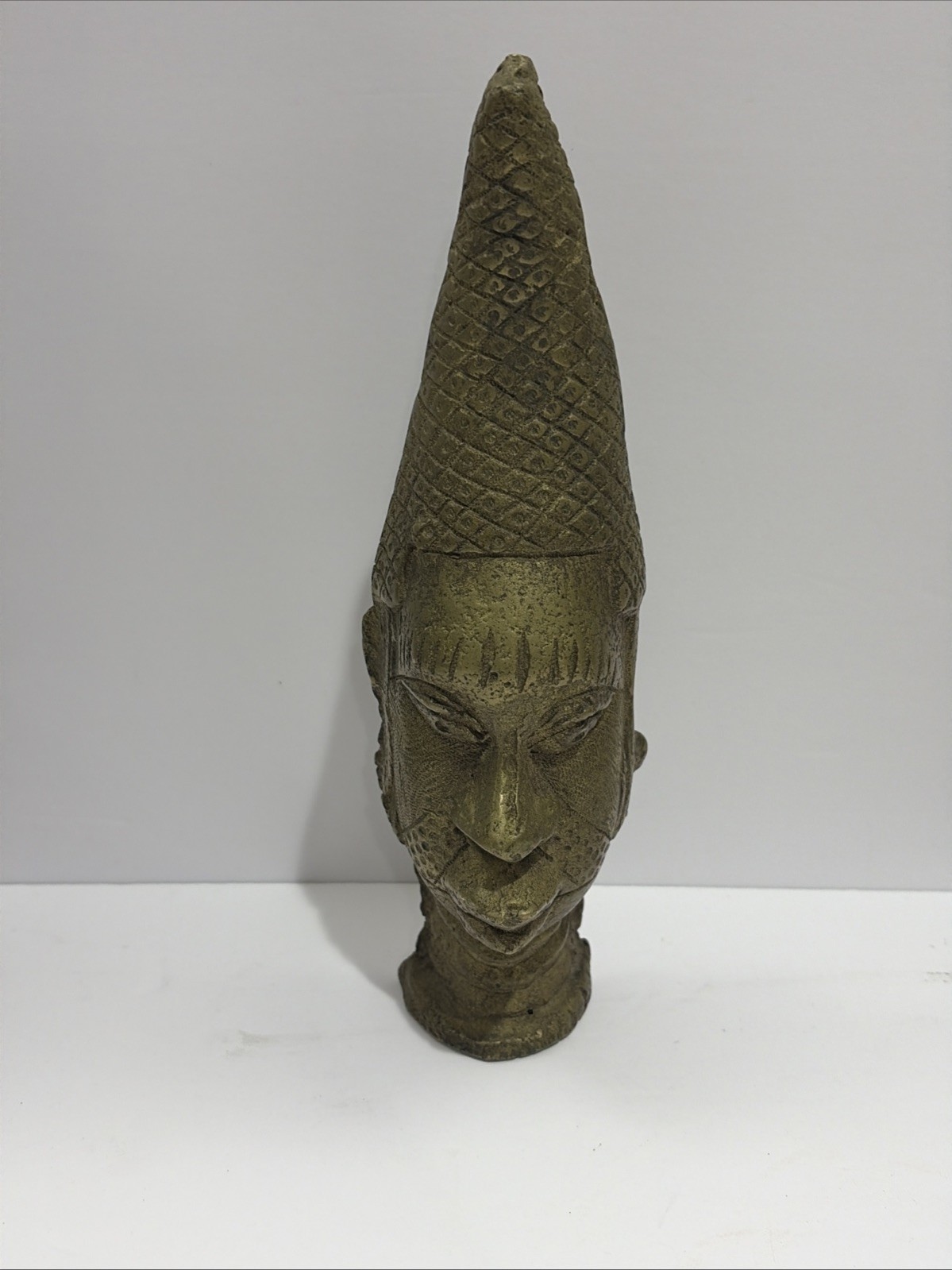 Antique Benin Culture Bronze / Brass King Oba Head Statue Africa 10 1/4” T