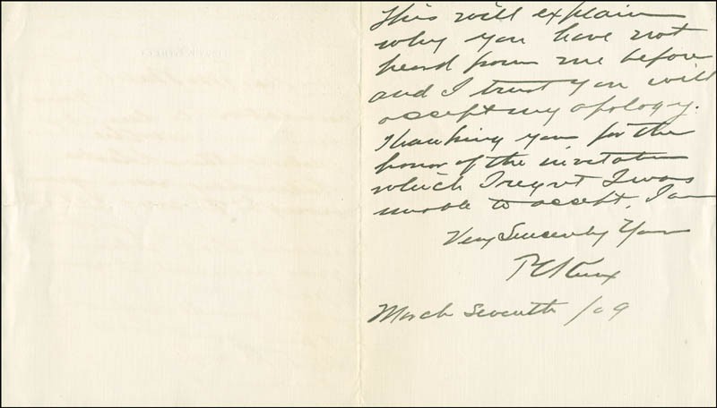 PHILANDER C. KNOX - AUTOGRAPH LETTER SIGNED 03/07/1909