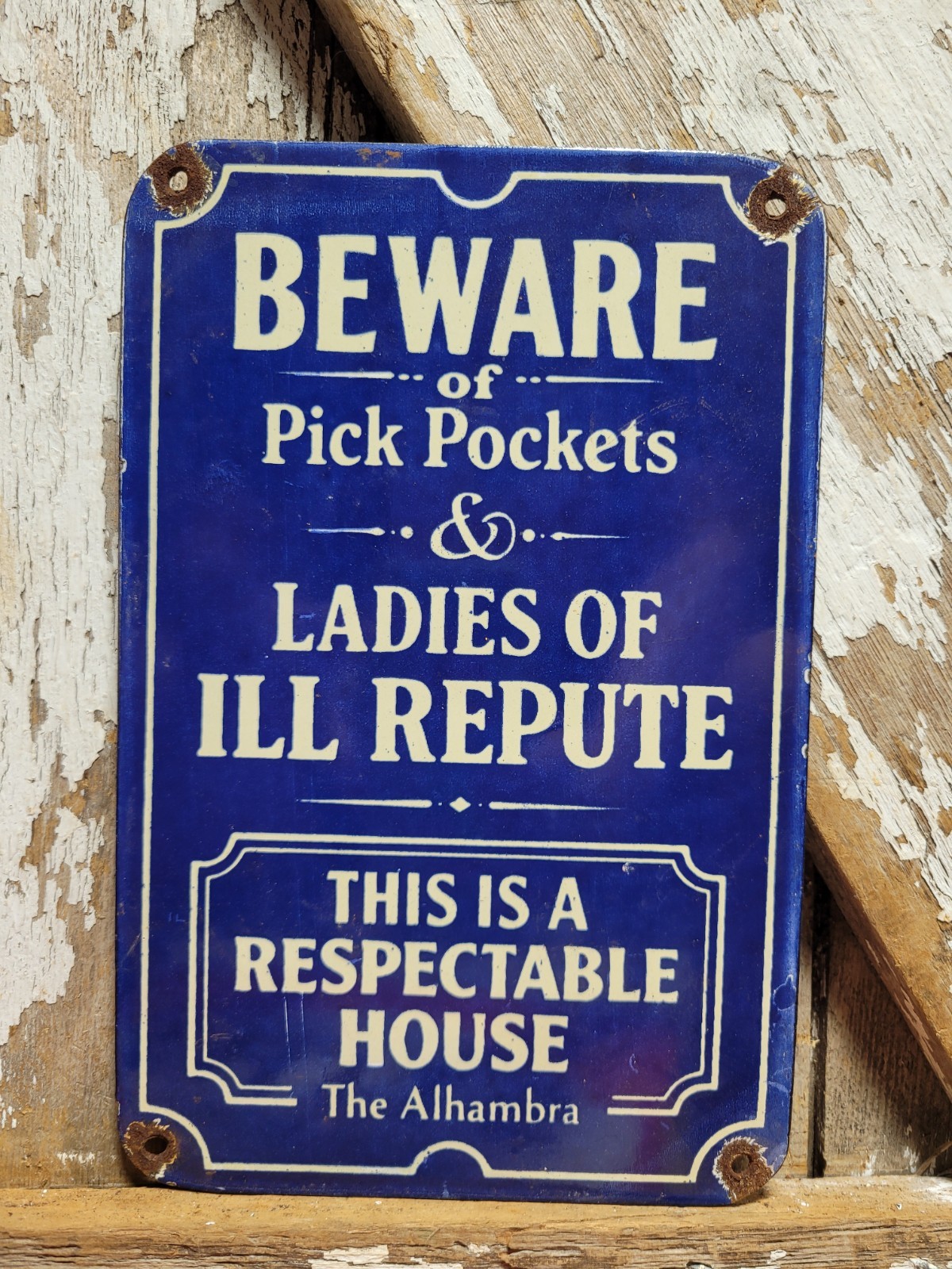 VINTAGE BROTHEL PORCELAIN SIGN RARE OLD ALHAMBRA HOTEL GENTELMANS STRIP CLUB 10