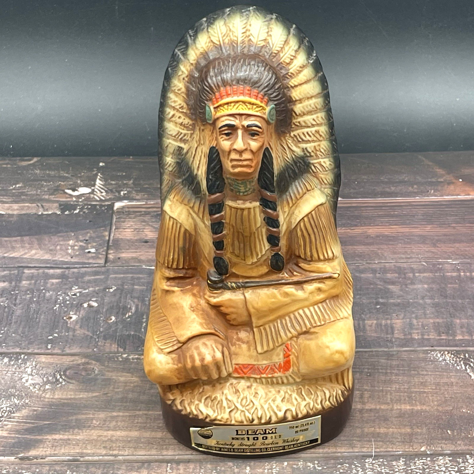Vintage Jim Beam 1979 Sitting Bull Indian Chief Whiskey Decanter w Label EMPTY