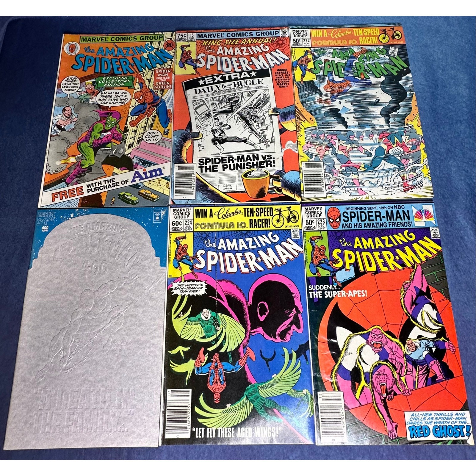 Lot of 6 The Amazing Spider-Man Comics #s 15,400, 222,223, 224, Aim Exclusive