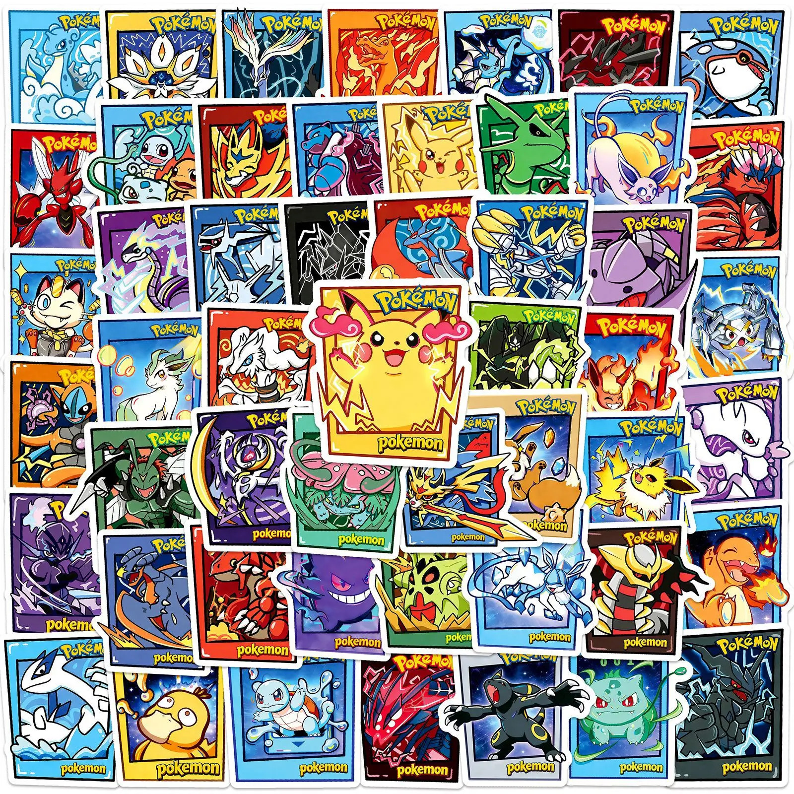 Pokemon Stickers 50 Pack Decal Set Classic Vintage Glossy 2x3 Inch Large Size