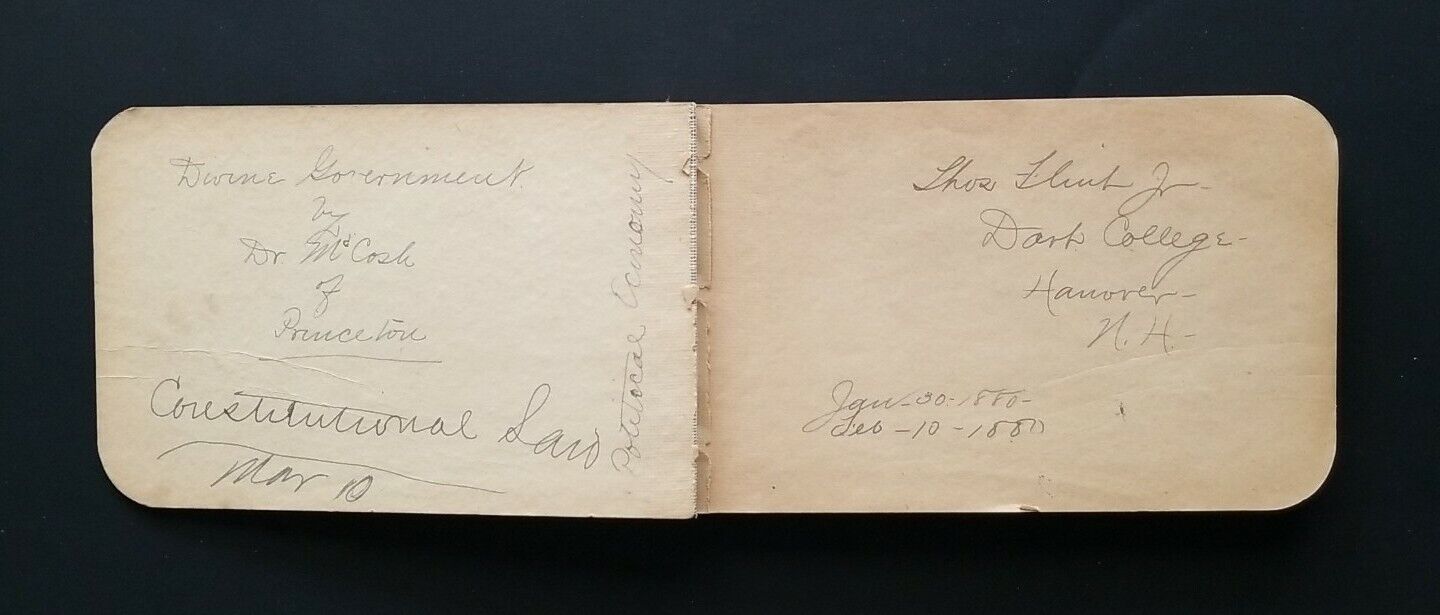 Antique 1880's Thomas Flint, Jr Personal NOTEBOOK During Dartmouth College Years