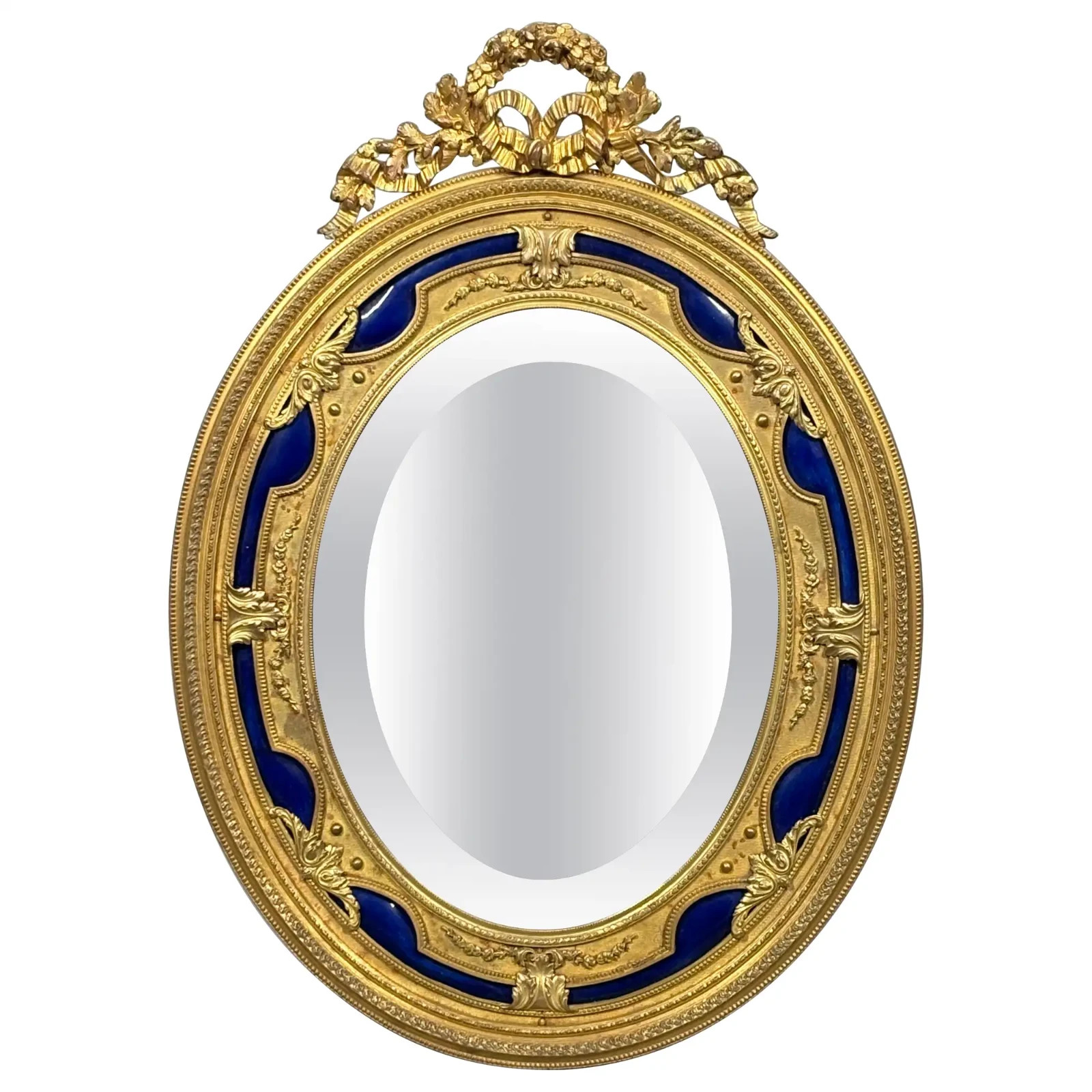 Antique French Ormolu and cobalt blue enamel table mirror Antique French Ormolu and cobalt blue enamel table mirror