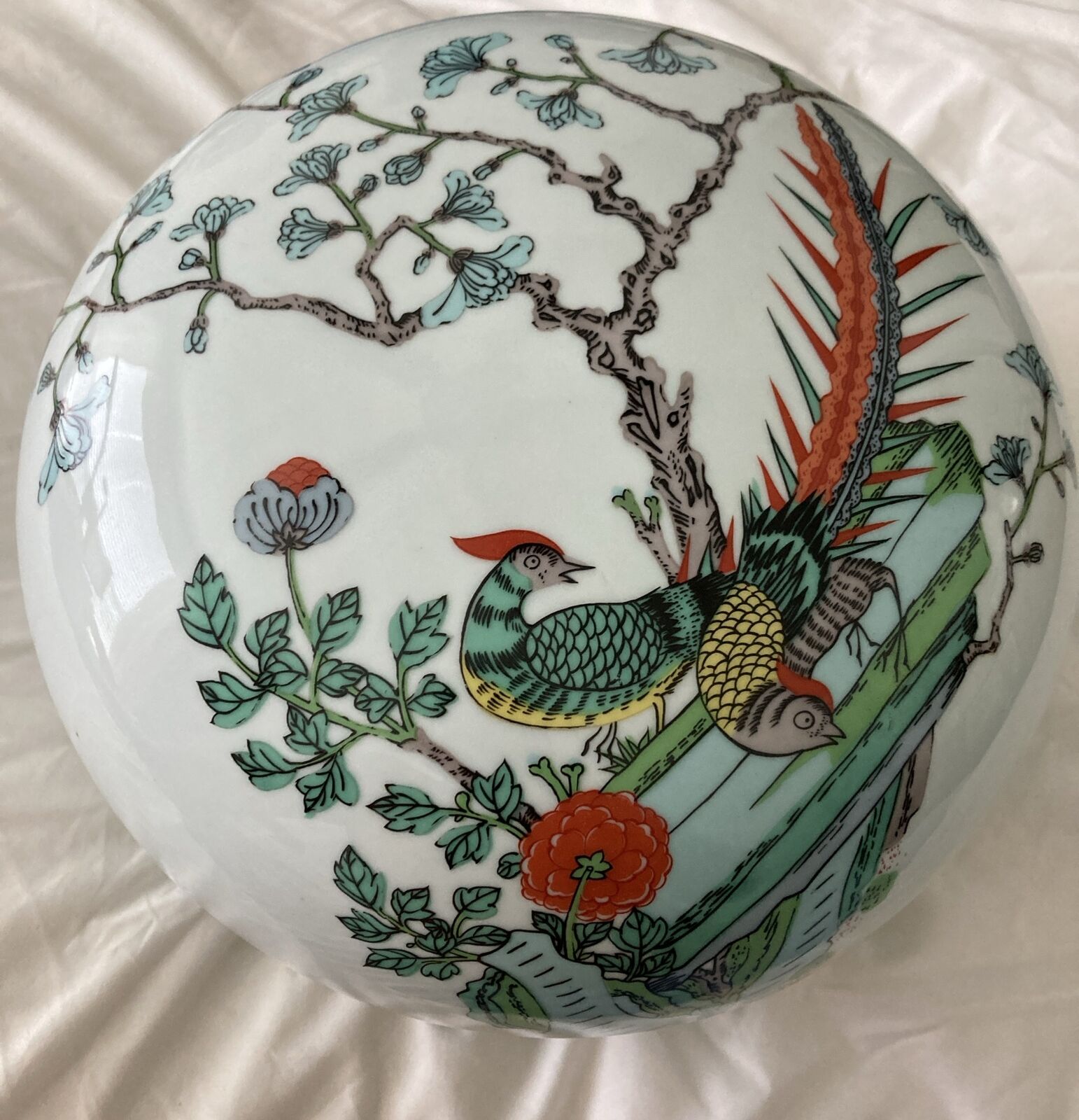 Vintage Porcelain Box Asian Peacock Floral