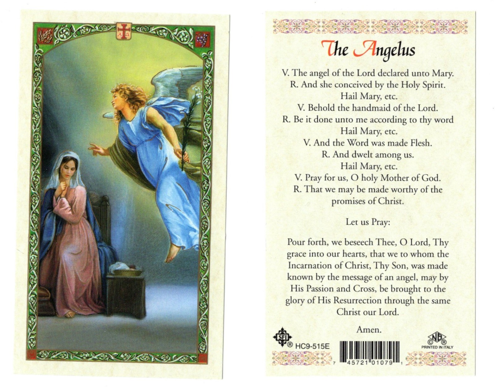 The Angelus - Paperstock Holy Card HC9-515ENL
