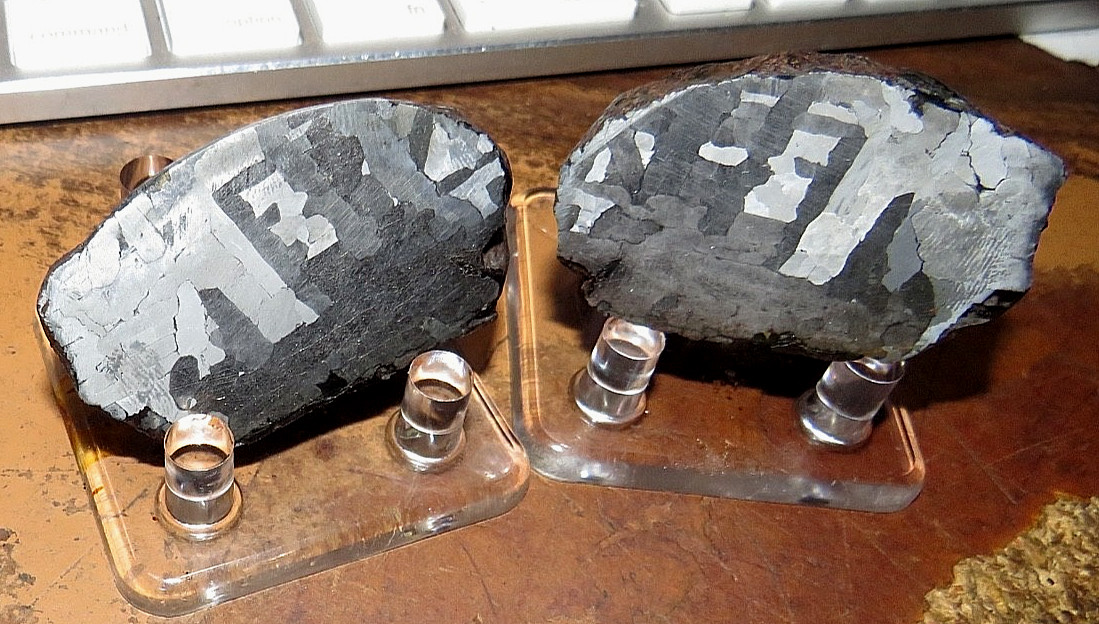 BEAUTIFUL 260 GM.  ETCHED CANYON DIABLO METEORITE PAIR ARIZONA 130 & 130 gm