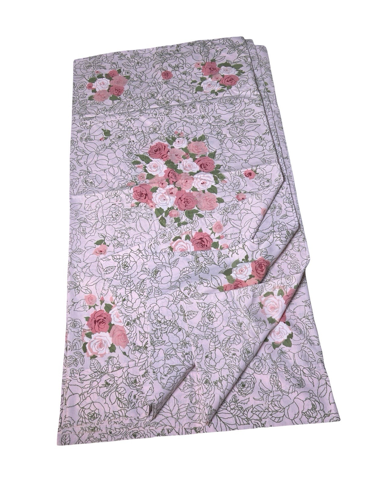 Vintage Lady Pepperell King Pillow Cases 4pc Set Pink Sketched Rose Cottagecore
