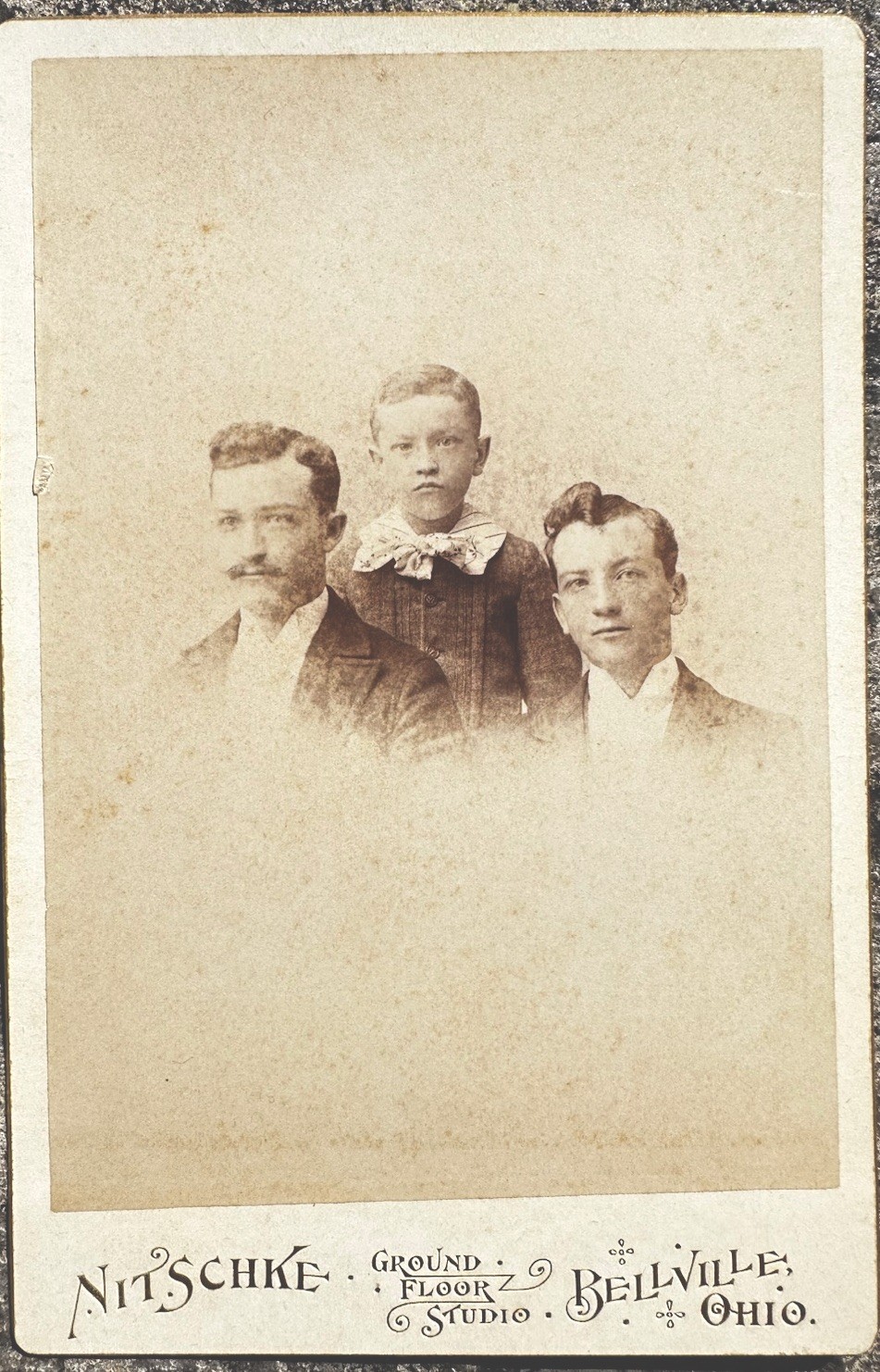 Antique Victorian Cabinet Card Photo 3 Males Nitschke Belleville Ohio 1890s