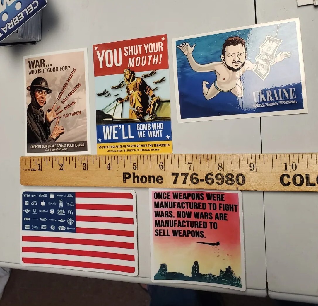 ANTI WAR STICKERS 5 pack LOT