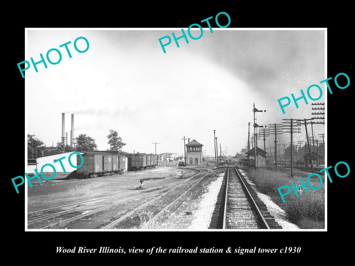 OLD LARGE HISTORIC PHOTO OF WOOD RIVER ILLINOIS THE RAILROAD SIGNAL TOWER c1930