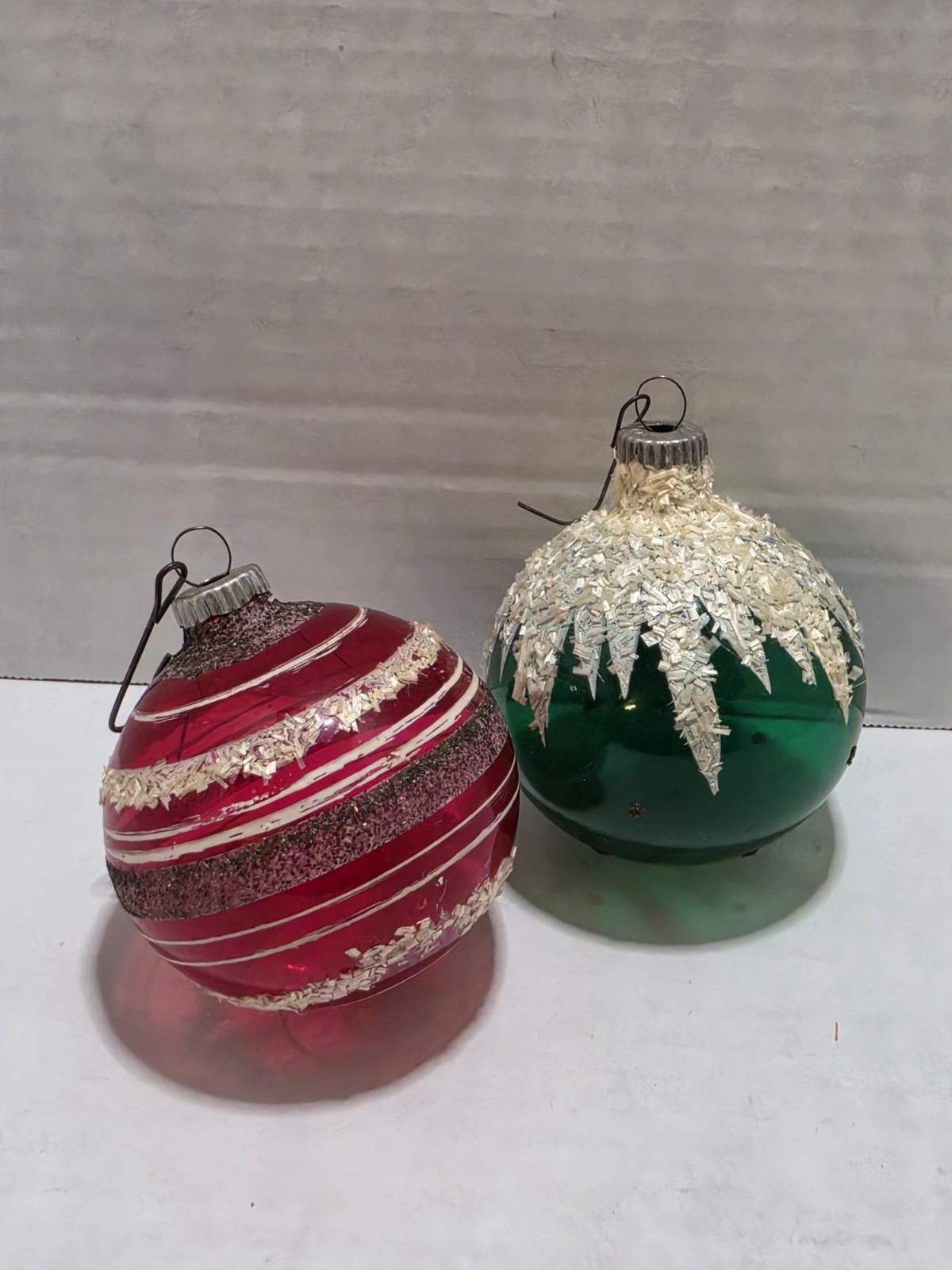 Vintage West Germany Glass xmas Ornaments Set Mica Frosted Snow Cap MCM Retro
