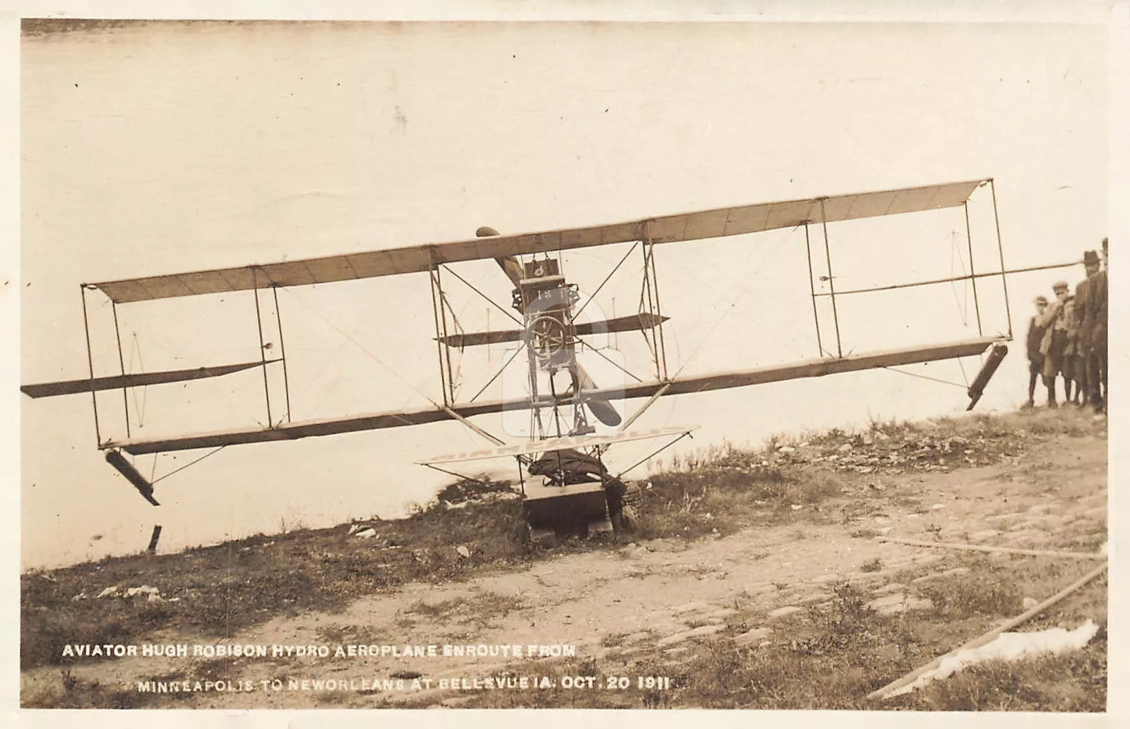 Bellevue, IA, Iowa  Aviator Hugh Robison Hydro Aeroplane RPPC Postcard Copy