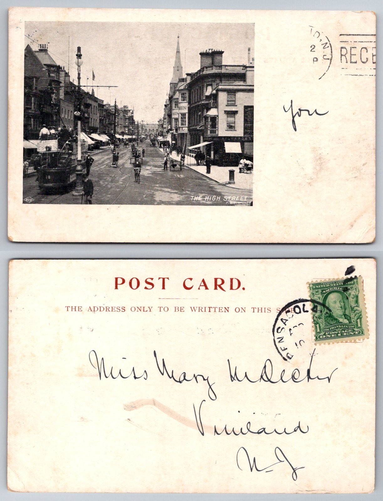 Pensacola Florida High Street Tram Street View Buildings Postcard